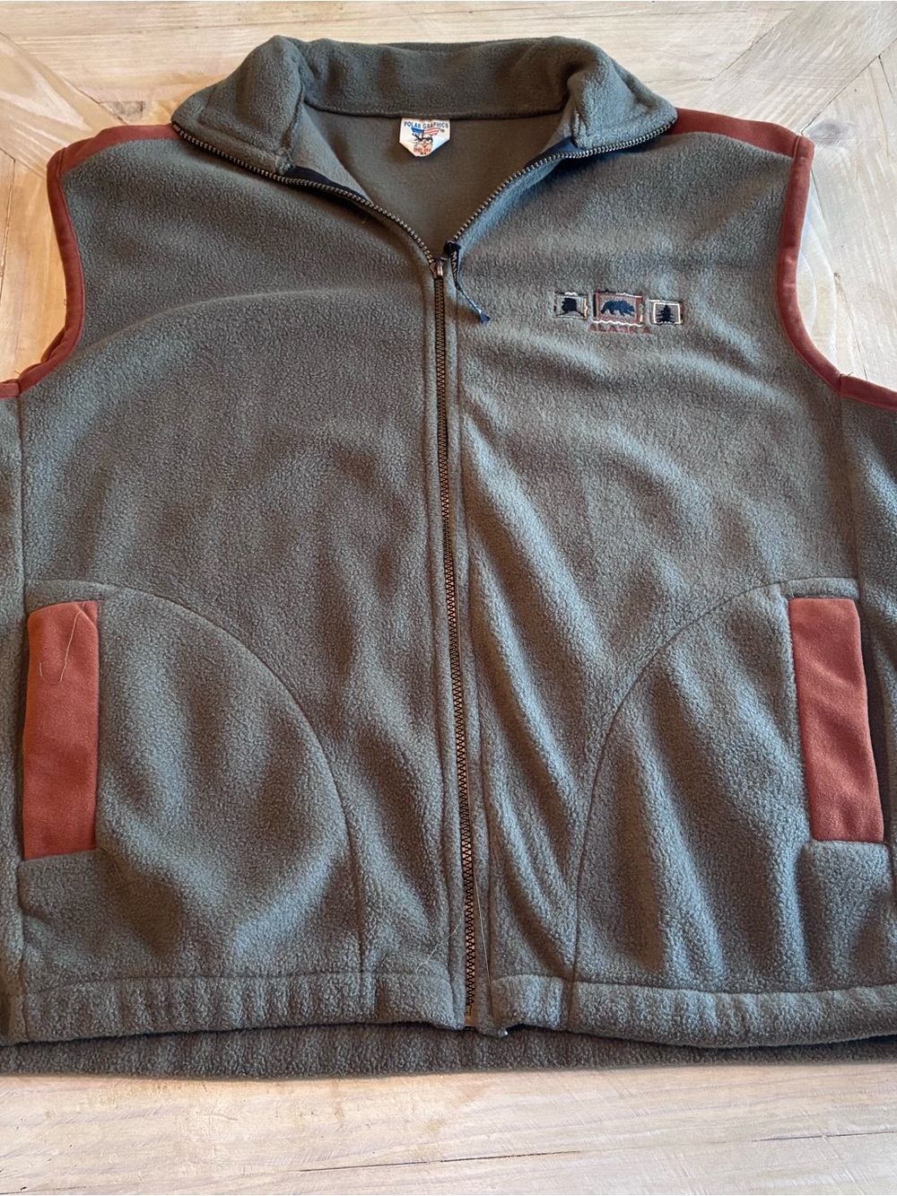 Men’s Olive Green Fleece Vest with Rust Trim - Outdoor